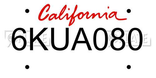 6KUA080 California License Plate