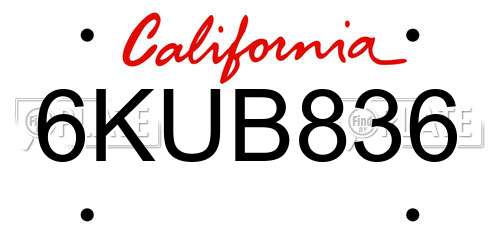 6KUB836 California License Plate