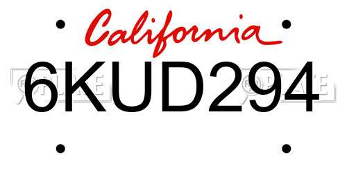 6KUD294 California License Plate