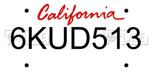 6KUD513 California License Plate