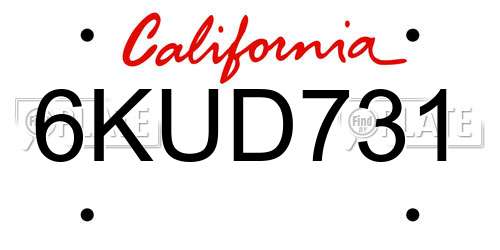 6KUD731 California License Plate