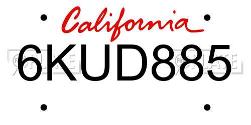 6KUD885 California License Plate