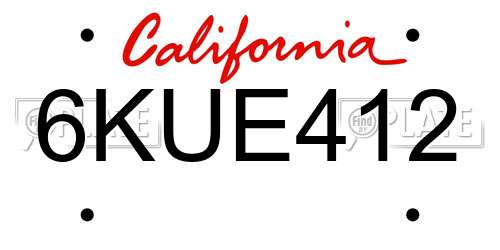 6KUE412 California License Plate