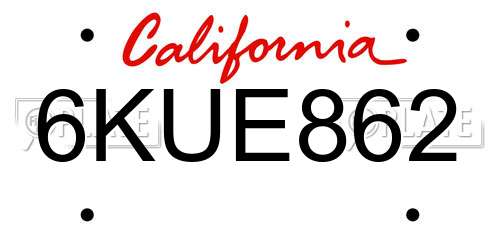 6KUE862 California License Plate
