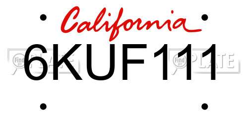 6KUF111 California License Plate