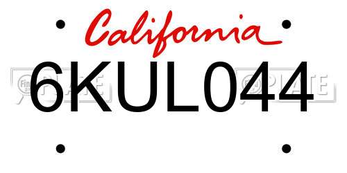 6KUL044 California License Plate