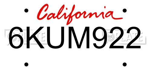 6KUM922 California License Plate