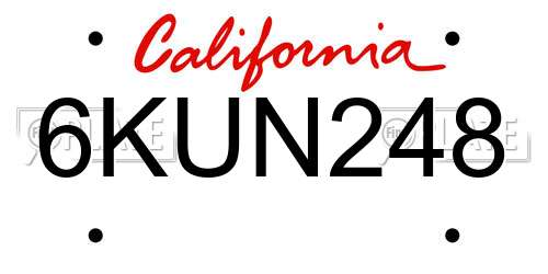 6KUN248 California License Plate