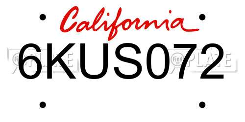 6KUS072 California License Plate