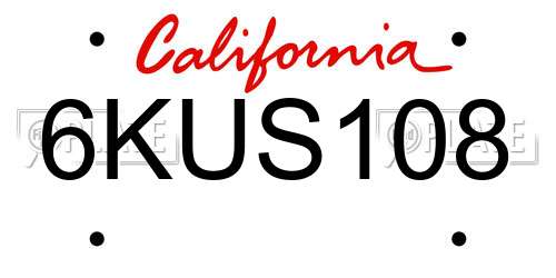 6KUS108 California License Plate