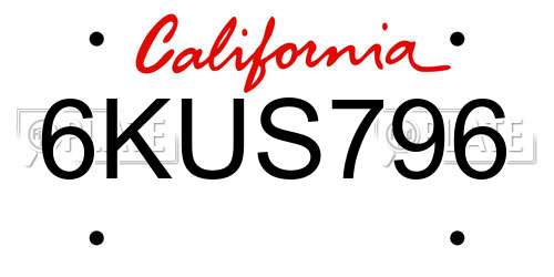 6KUS796 California License Plate