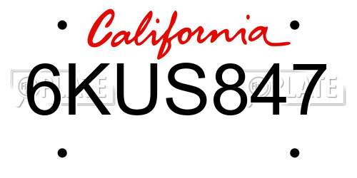 6KUS847 California License Plate