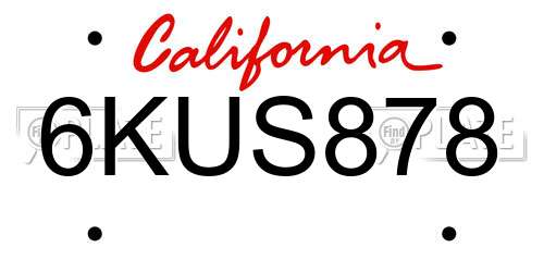 6KUS878 California License Plate
