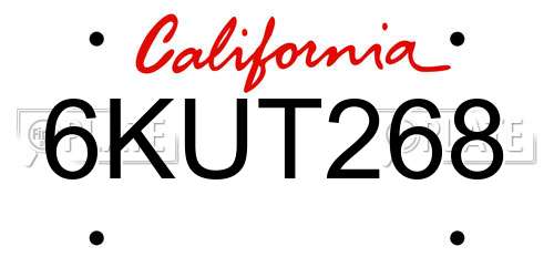 6KUT268 California License Plate