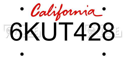 6KUT428 California License Plate