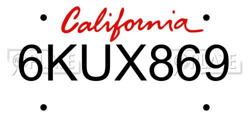 6KUX869 California License Plate