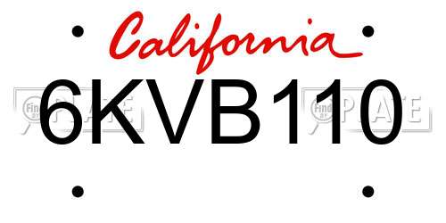6KVB110 California License Plate