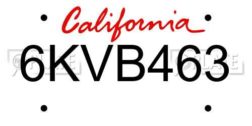 6KVB463 California License Plate