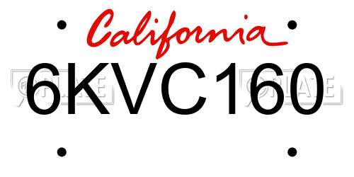 6KVC160 California License Plate