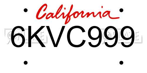 6KVC999 California License Plate