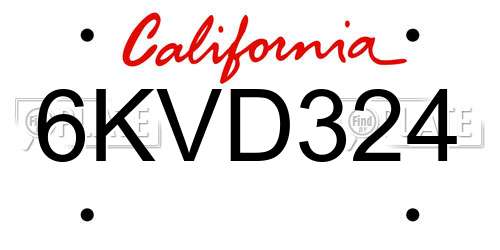 6KVD324 California License Plate