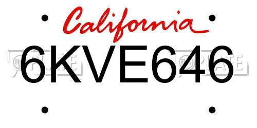6KVE646 California License Plate