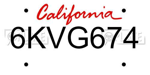 6KVG674 California License Plate