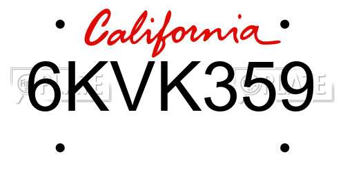 6KVK359 California License Plate