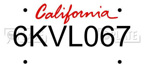 6KVL067 California License Plate
