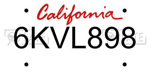 6KVL898 California License Plate