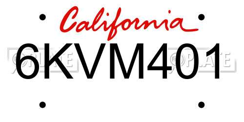 6KVM401 California License Plate