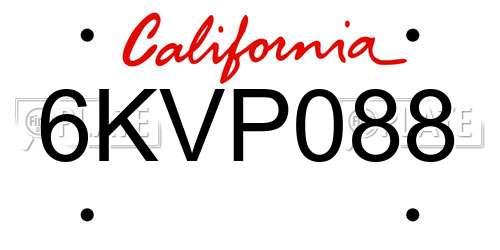 6KVP088 California License Plate