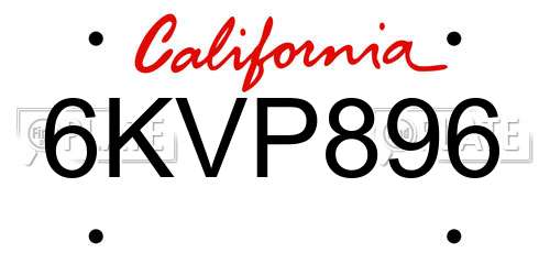 6KVP896 California License Plate