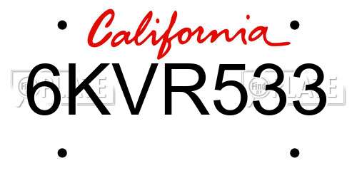 6KVR533 California License Plate