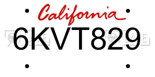 6KVT829 California License Plate