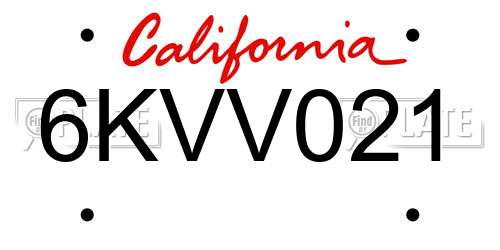 6KVV021 California License Plate