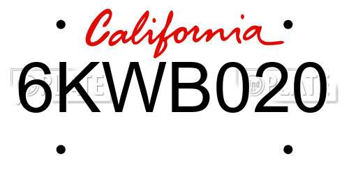 6KWB020 California License Plate