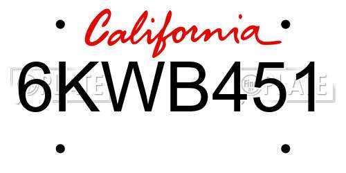 6KWB451 California License Plate