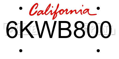 6KWB800 California License Plate