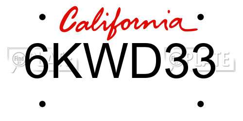 6KWD33 California License Plate