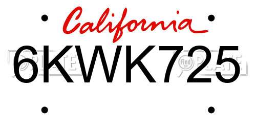 6KWK725 California License Plate