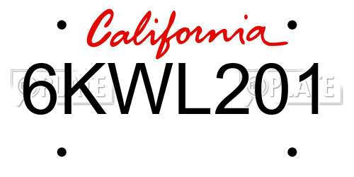 6KWL201 California License Plate
