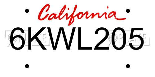 6KWL205 California License Plate