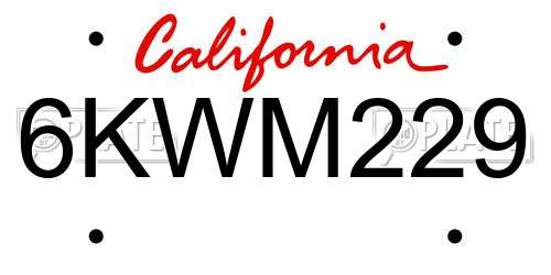 6KWM229 California License Plate
