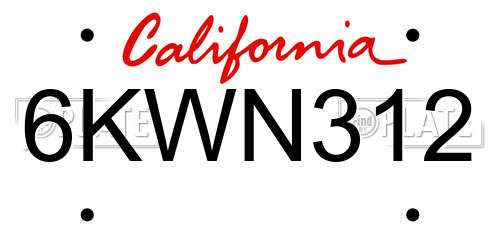 6KWN312 California License Plate