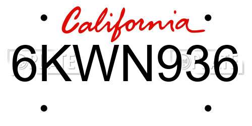 6KWN936 California License Plate