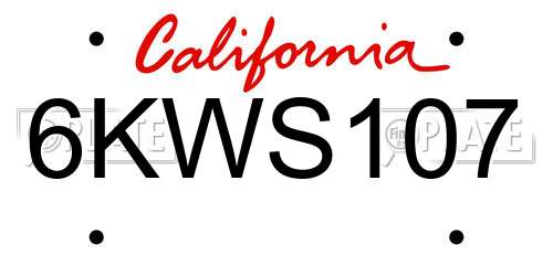 6KWS107 California License Plate