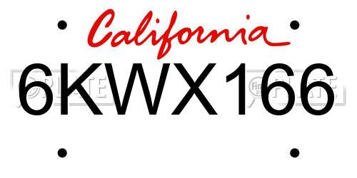 6KWX166 California License Plate