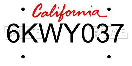 6KWY037 California License Plate
