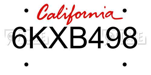 6KXB498 California License Plate